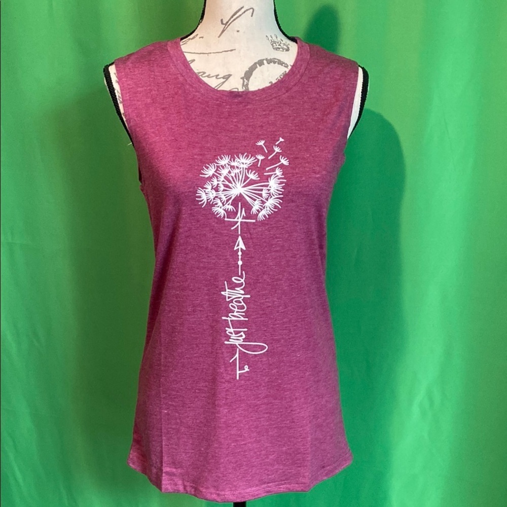 Sleeveless Heather Fuchsia Just Breathe Graphic Top